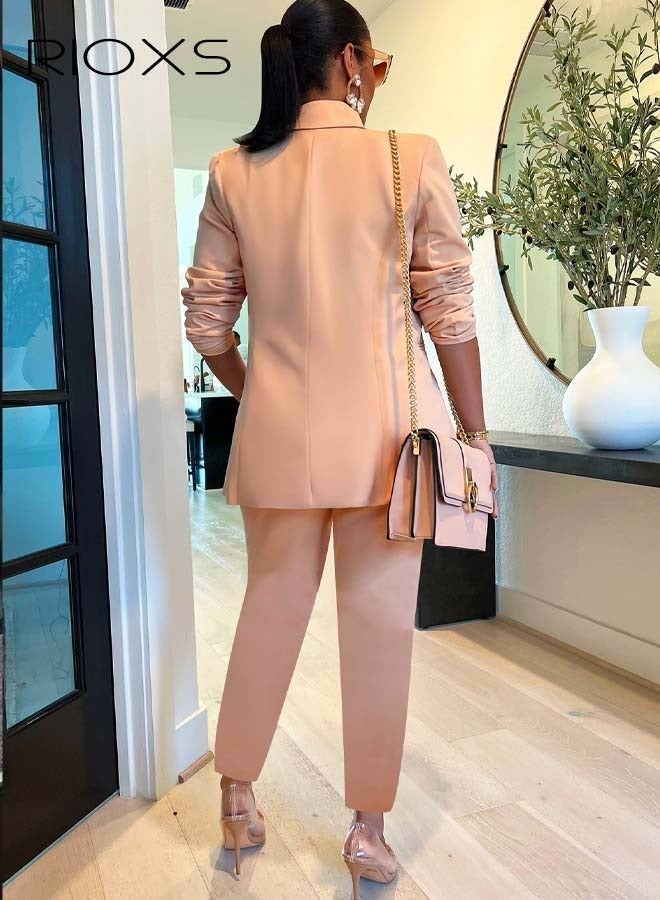 RIOXS 2-Piece Women's Suit Set, Formal Soild Blazer and Work Pants, Ladies Casual One Button Blazer with Pockets, Elegant Chic Style Business Suit Set, Casual Street Style Business Attire, Office Workwear for Everyday Commute - Image 2